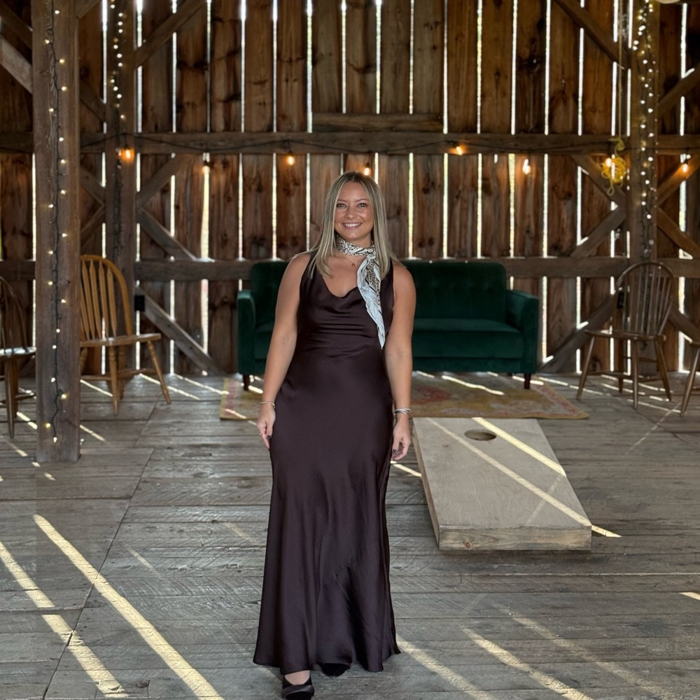 Zara Elegant Brown Satin Dress